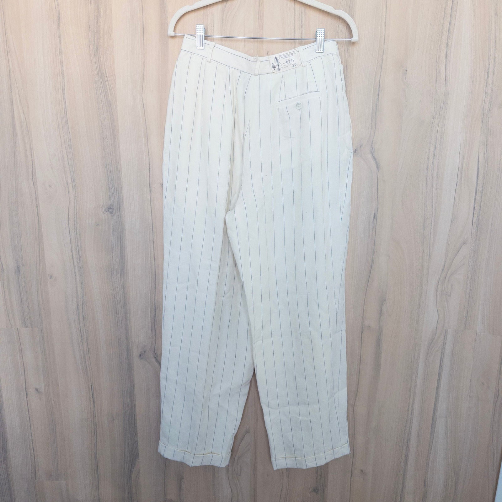 Vintage J. Peterman Company Linen Trouser Pants 10 Ivory Pinstripe High Rise — image 5 of 8